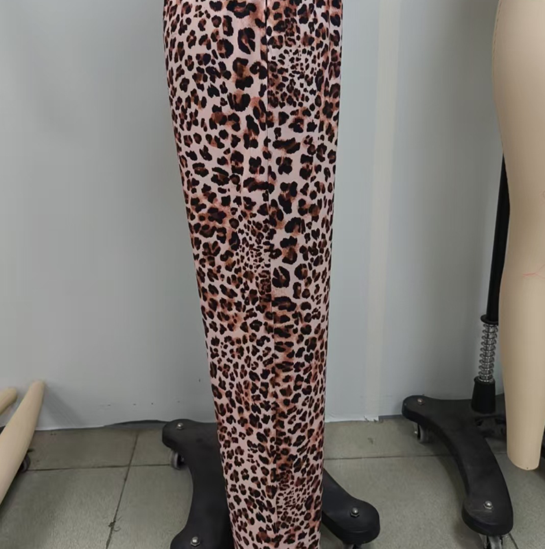 Dámské módní široké široké kalhoty s leopardím vzorem