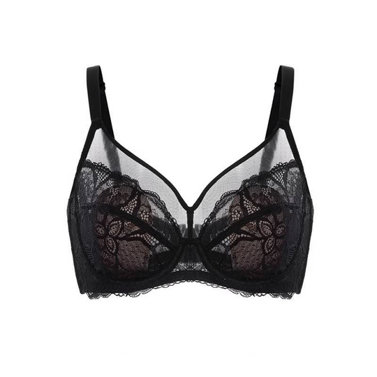 💜Enchante Blomsterblonder Plus Size Bøjle-BH Uforet Upolstret Minimizer Fulddækkende BH Dametøj Komfortabel Åndbar Mesh-Skål