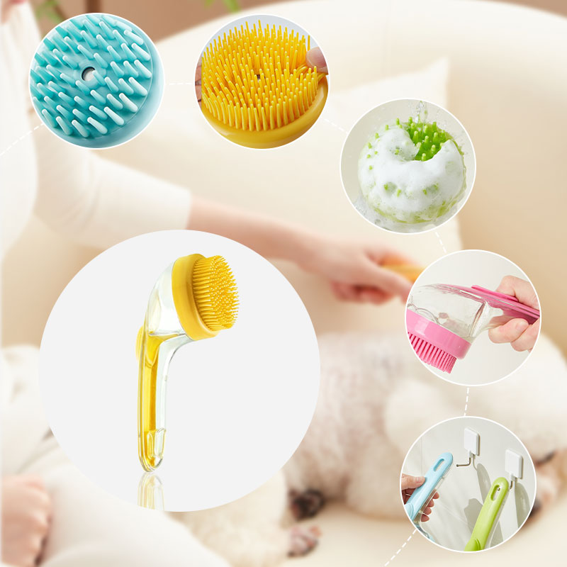 🛁🐾 Четка за баня за домашни любимци с дозатор за сапун – дълга дръжка, без огъване, мека &amp;  Ефикасна и лесна баня у дома 🧼✨