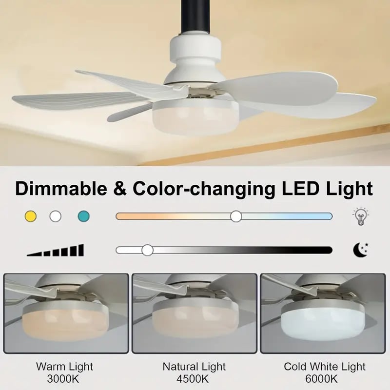 40W LED Ceiling Fan Light 20.5in with Remote Control - E27 &amp; B22 Adapter | Quiet Fan Light for Bedroom, Kitchen, Garage