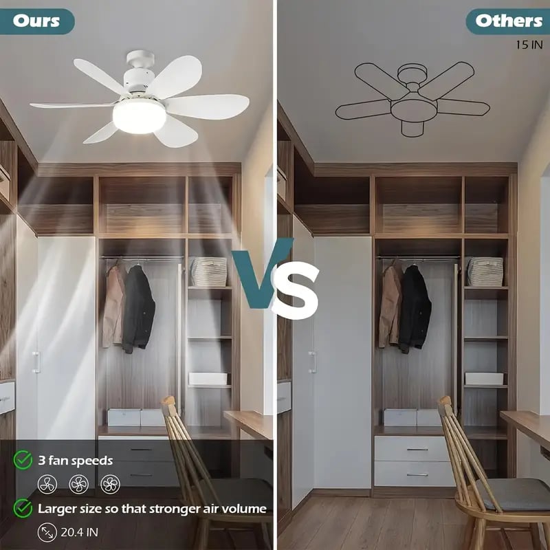 40W LED Ceiling Fan Light 20.5in with Remote Control - E27 &amp; B22 Adapter | Quiet Fan Light for Bedroom, Kitchen, Garage