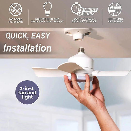 40W LED Ceiling Fan Light 20.5in with Remote Control - E27 &amp; B22 Adapter | Quiet Fan Light for Bedroom, Kitchen, Garage