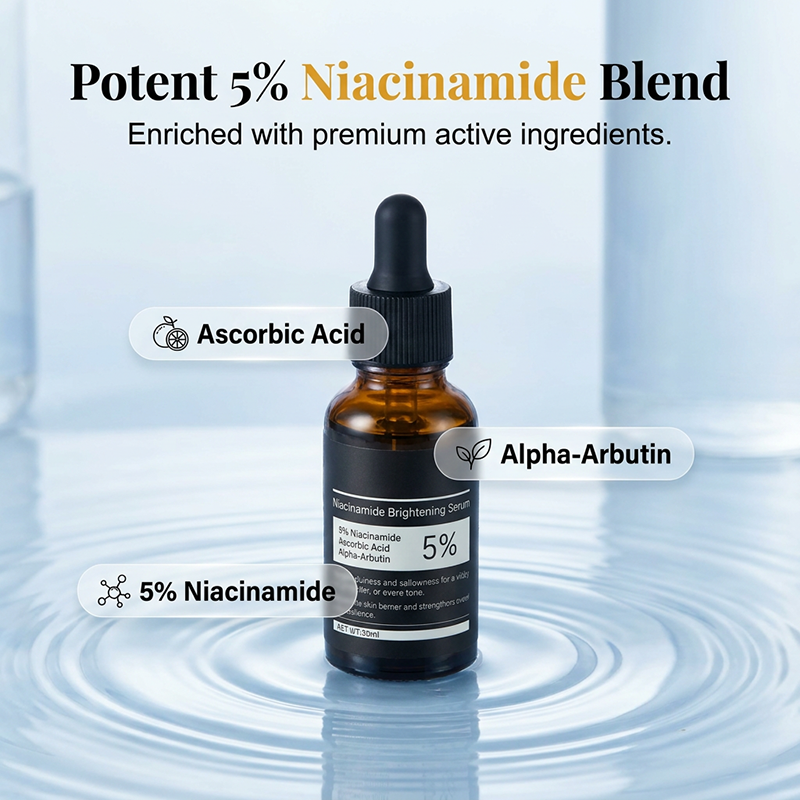 【JMCY × Teashell】Whitening Serum 5% Niacinamide &amp; Alpha Arbutin 30ml — Reduces Dark Spots, Brightens Skin, Long-Lasting Hydration, Suitable for Sensitive Skin